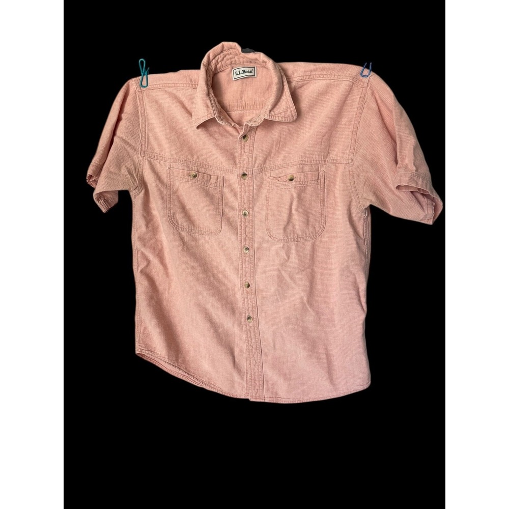 LL BEAN Canvas/Cotton Button Up Shirt Short Sleeve Vintage Peach Pockets Men's M